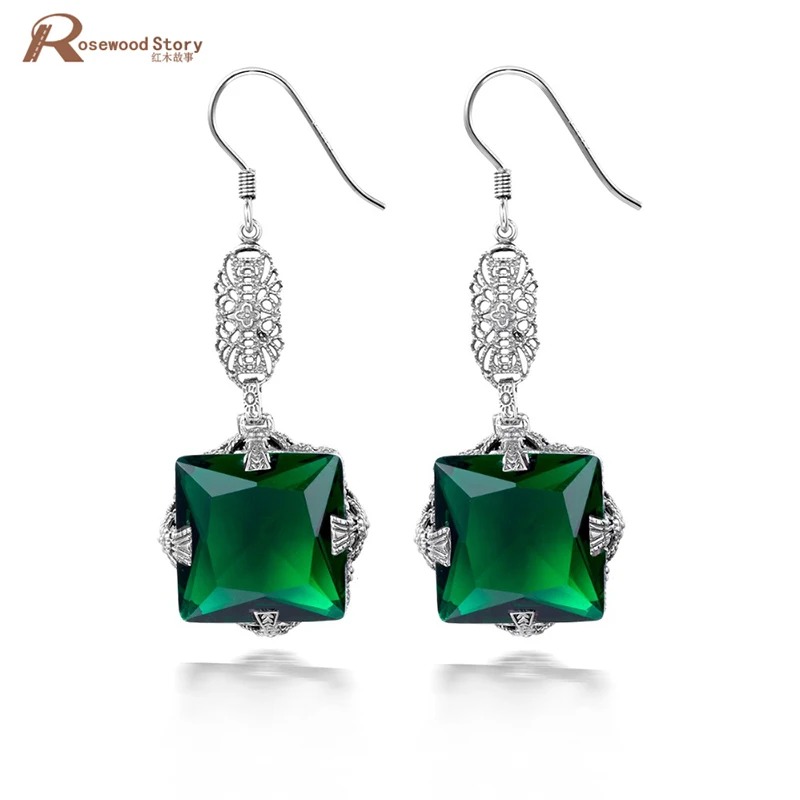 

The Greek Style Earrings Green Crystal Dangle Earrings Solid 925 Sterling Silver Earring Lab Emerald Fine Jewelry May Birthstone