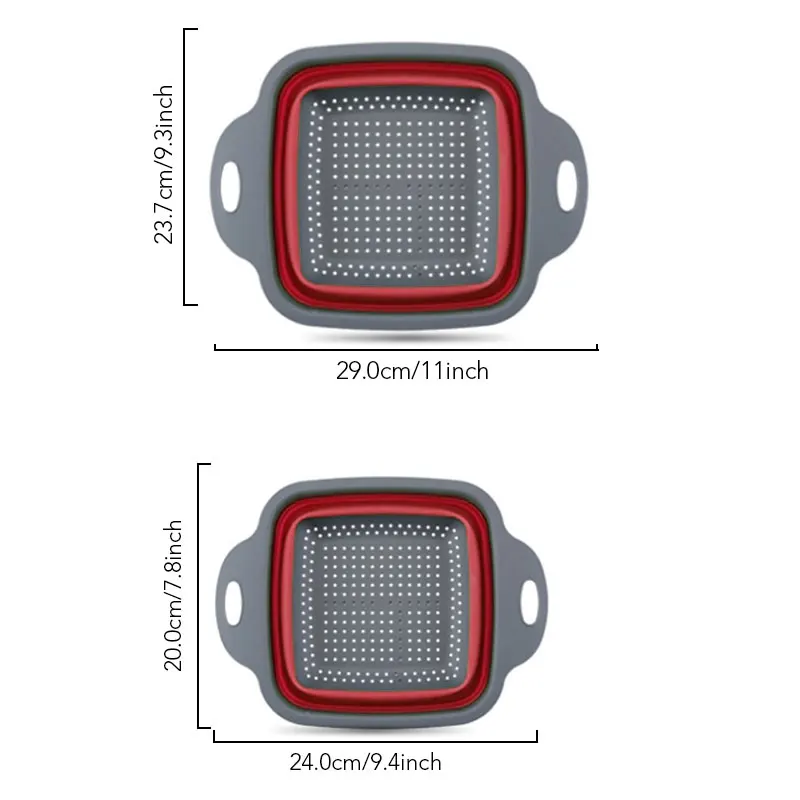 Складной силиконовый дуршлаг и складная сумка для мытья овощей и фруктов микро-перфорированный фильтр и твердая корзина - Цвет: Red 4