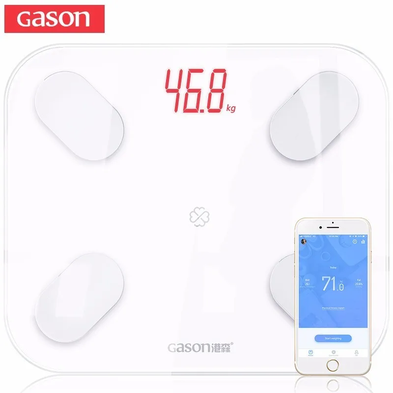 Baratos GASON S4 cuerpo escala de grasa piso científico electrónico inteligente LED peso Digital baño equilibrio Bluetooth aplicación Android o IOS
