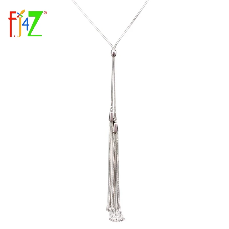 F.J4Z Fashion Elegant Gold Silver Long Tassel Snake Chain Sweater Female Pendant Necklace jewelry collier de femme Dropshipping