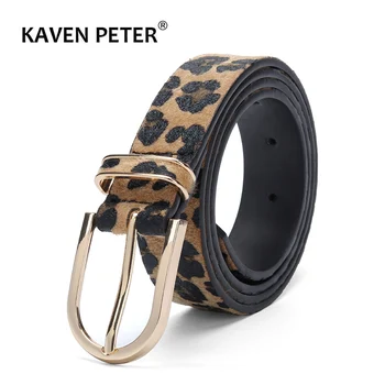 Fashion Belt For Women Horsehair Female Belt With Leopard Pattern Gold Metal Buckle Pu Waist Belt Cummerbund Ceinture Femme off shoulder stripe pattern dress with waist belt