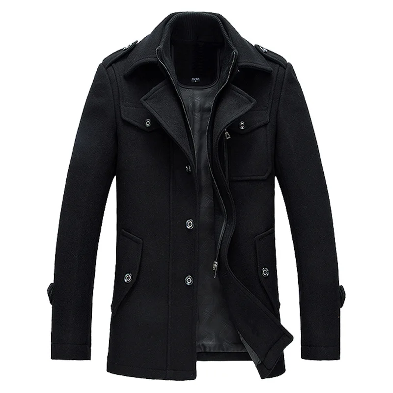 Осенне-зимняя шерстяная Мужская куртка, пальто, однотонное повседневное пальто с отложным воротником и пуговицами, толстое теплое пальто, горячая Распродажа, новое Брендовое Мужское пальто