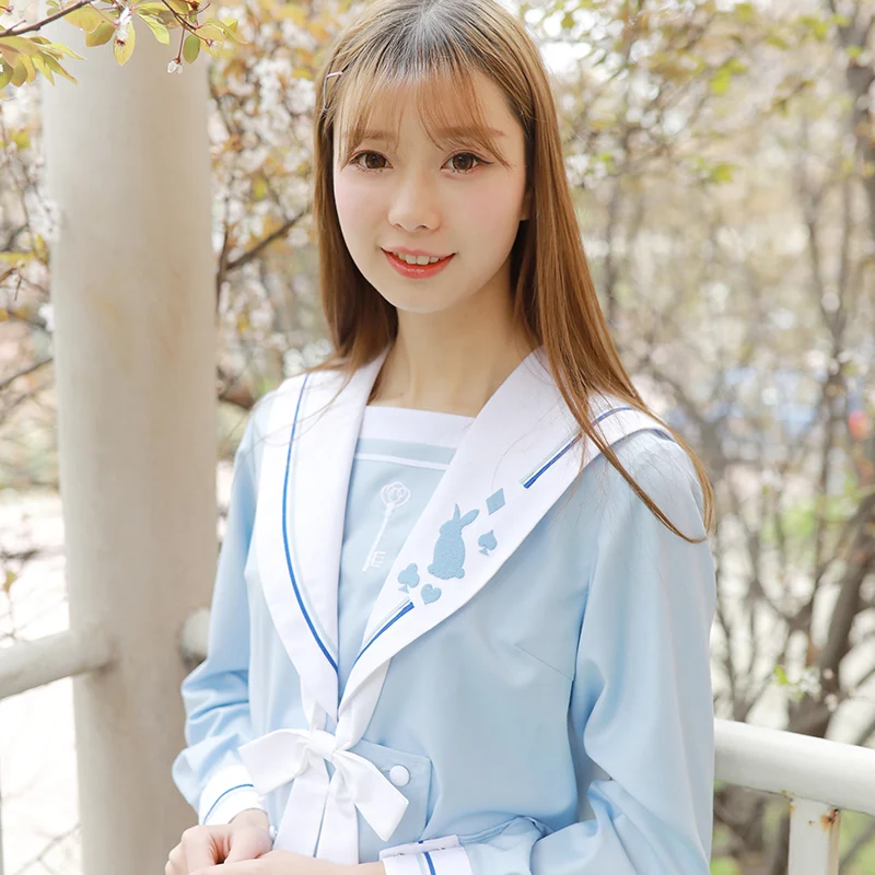 Свет сакуры синий японская школьная форма юбка jk Униформа класса Униформа костюм моряка колледжа Ветер костюм женский студентов униформы
