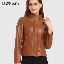 Uwback Женская Короткая кожаная куртка плюс размер 6XL Женская куртка из искусственной кожи мотоциклетная куртка на молнии Повседневная тонкая куртка в винтажном стиле, EB327