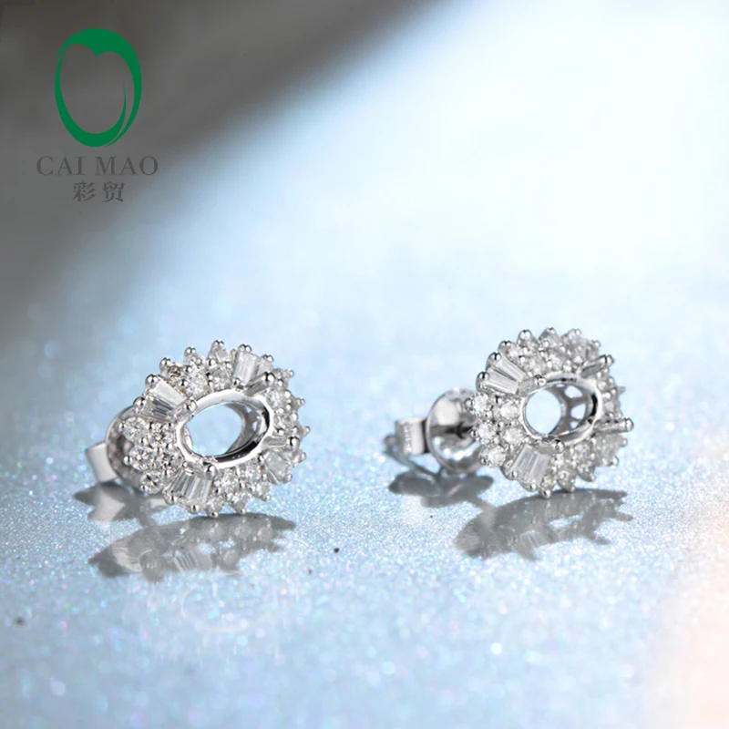 

4x6mm oval cut diamond 18Kt White Gold Diamond Semi Mount Earrings Setting for Anniversary free shipping