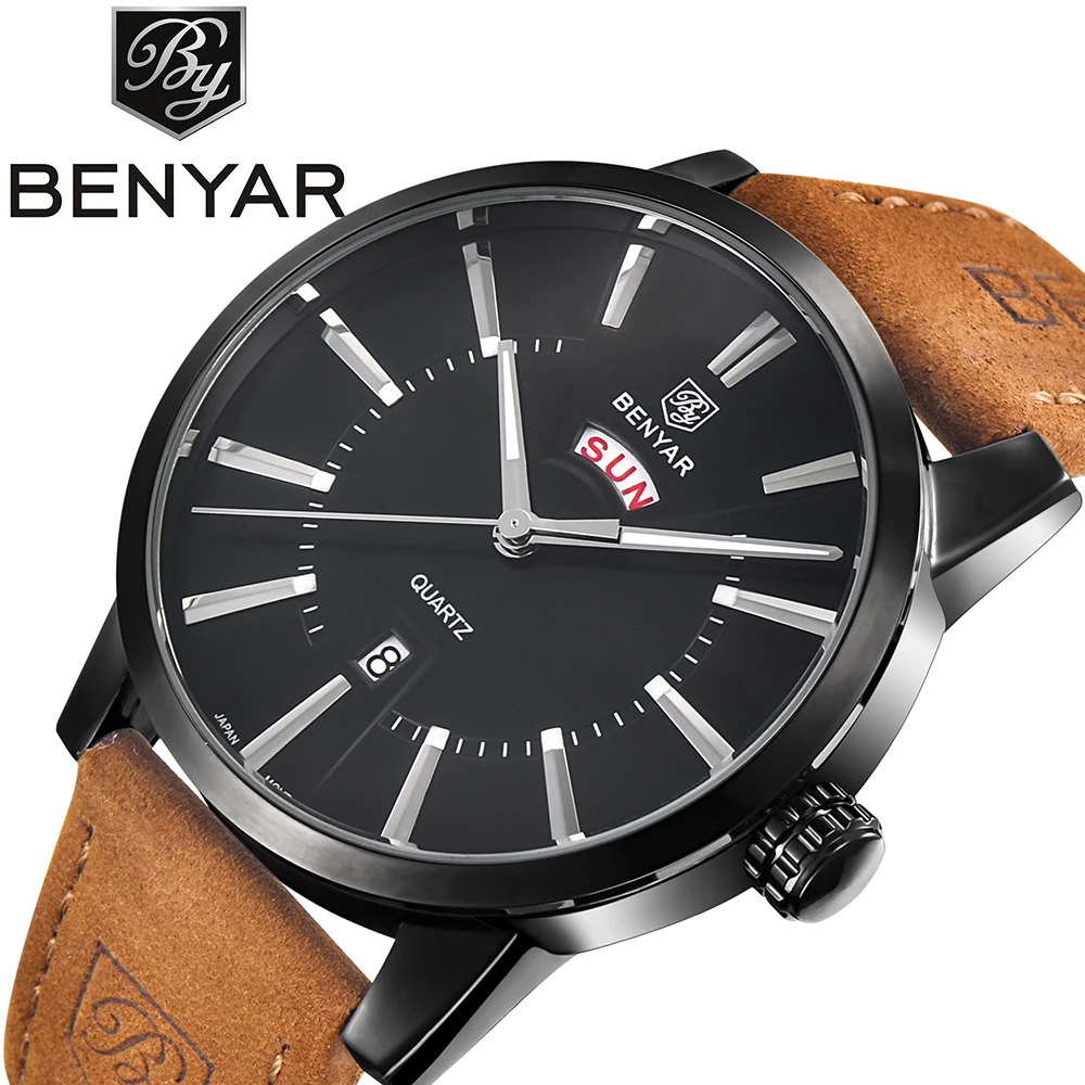

BENYAR Top Brand Men Watches Luxury Sports Calendar Male Clock Leather Fashion Military Quartz Watch Business Relogio Masculino