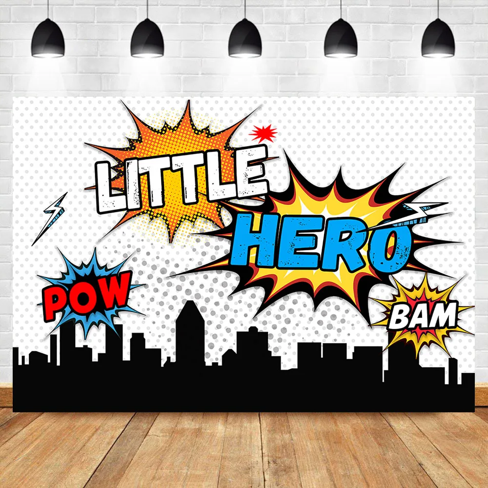 

Superhero Baby Shower Backdrop Super Hero Cityscape 1st Birthday Background Cityscape Child Kids Birthday Party Banner Backdrops