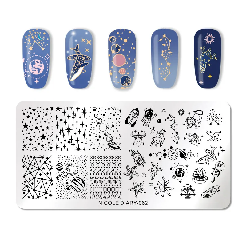 ND-062 NICOLE DIARY Rectangle Stamping Plate Nail Stainless Steel Marble Plate Mixed Designs Image Nail Art Templates Tools - Цвет: ND-062