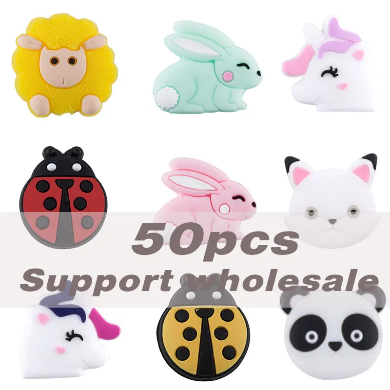 

50 Pc BPA Free Silicone Beads Panda Rabbit Rodent Baby Teether DIY Pacifier Chain Necklaces Pendant Accessories Bite Chew Toys