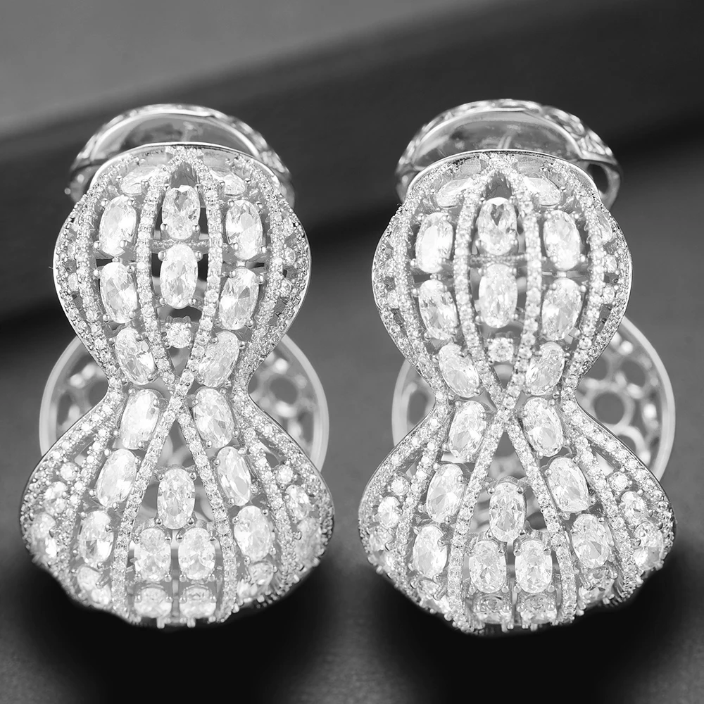 

SISCATHY Brand Fashion Jewelry Hoop Women Earrings Luxury Silver/Rosegold/Gold Color Cubic Zirconia Statement Earrings For Women
