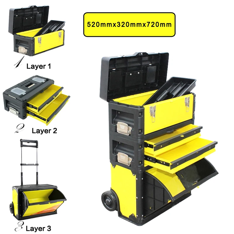 

BOSI 3 in 1 trolley tools box made of cold-roll steel sheets+ABS
