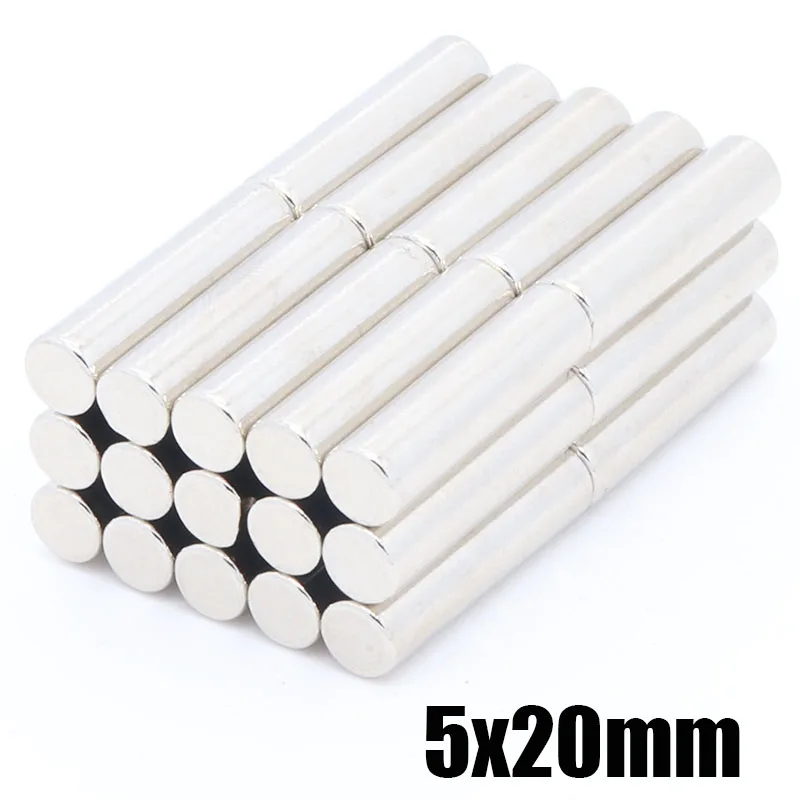 

10pcs 5x20mm super strong N35 5 x 20 mm small round permanent magnet process rare earth cylindrical strong magnetic magnet