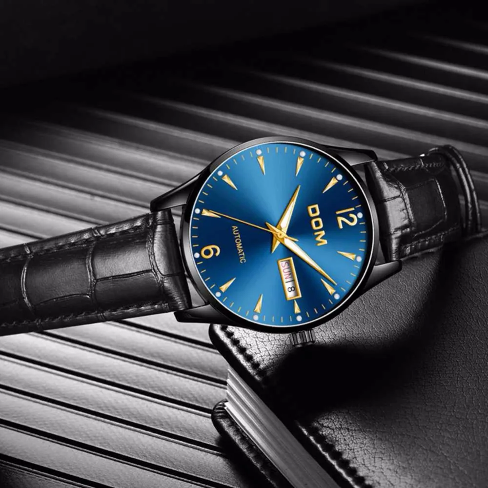DOM топовый бренд роскошный механический автоматический Мужские часы с кожаным