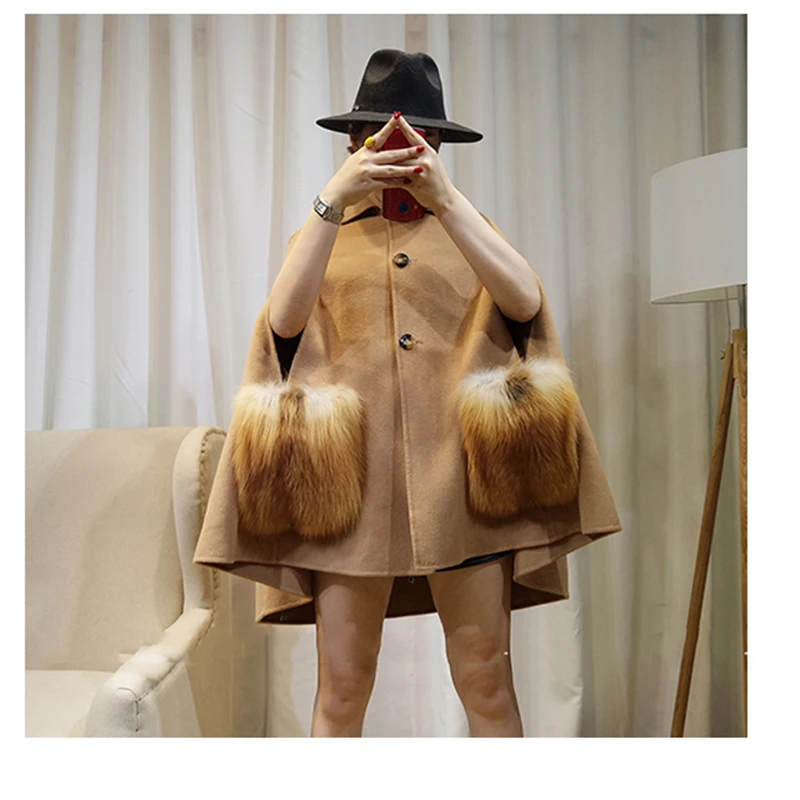 FURSARCAR 2018 New Luxury Winter Autumn Cashmer Real Gold Fox Fur Shawls Women Coats With Fur Pocket Fashion Fox Fur Female Cape FURSARCAR 2018 New Luxury Winter Autumn Cashmer Real Gold Fox Fur Shawls Women Coats With Fur Pocket Fashion Fox Fur Female Cape