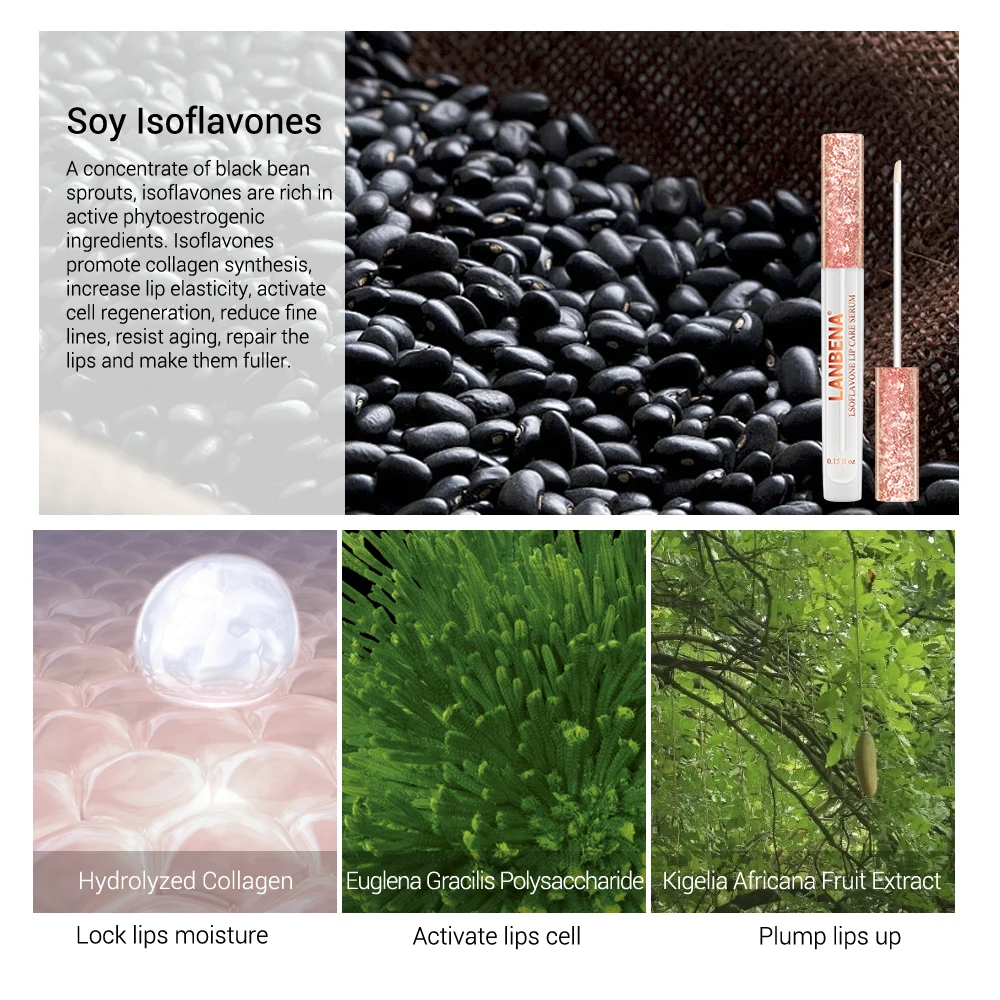 Lanbena Lsoflavone Lip Care Serum Lip Plumper Lip Mask+ Eyelash Growth Eye Serum 7 Day Eyelash Enhancer Longer Fuller 2pcs