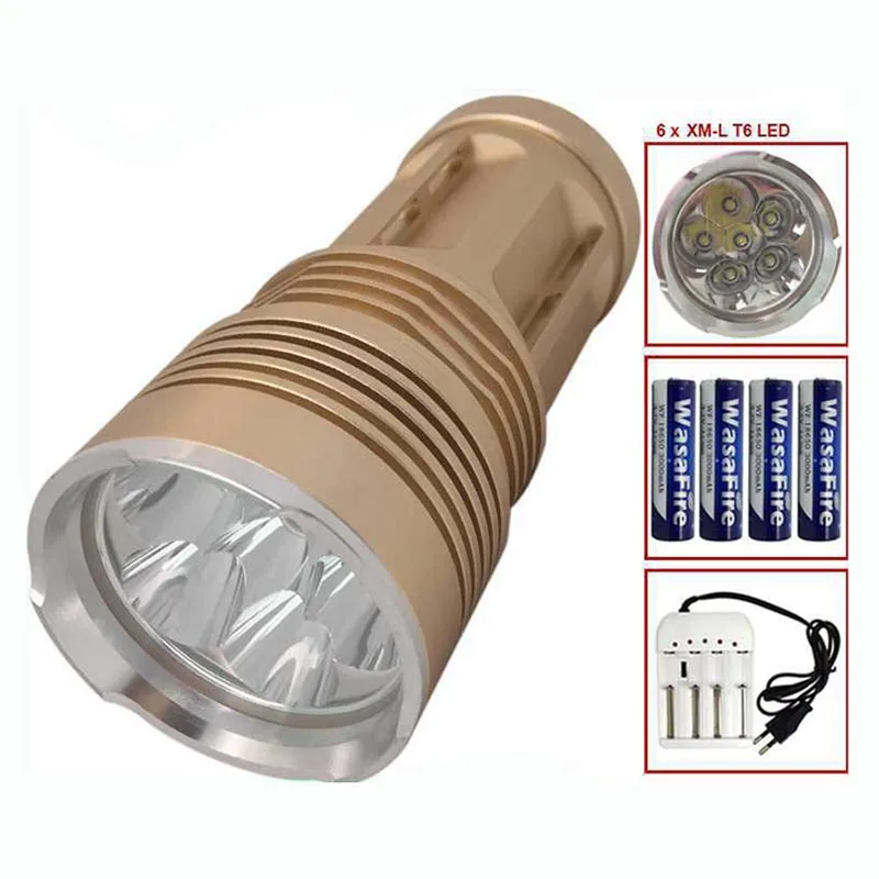 

WasaFire 5000 Lumens 18650 Tactical Torch 6 LED Flashlight T6 Portable Flash Light 3 Mode Lanterna With 18650 Battery + Charger