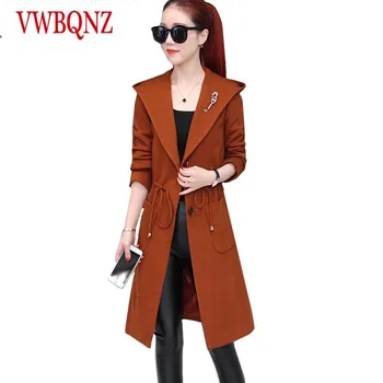 

2018 Spring Autumn New Women's Knitwear Windbreaker Hooded Jacket Coat Fashion Casual Solid Long Sleeve Female Slim Long Coats
