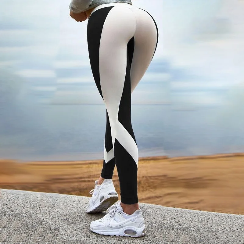 

NORMOV Casual Leggings For Women Fashion Print Patchwork High Waist Elastic Push Up Ankle Length Polyester Leggings