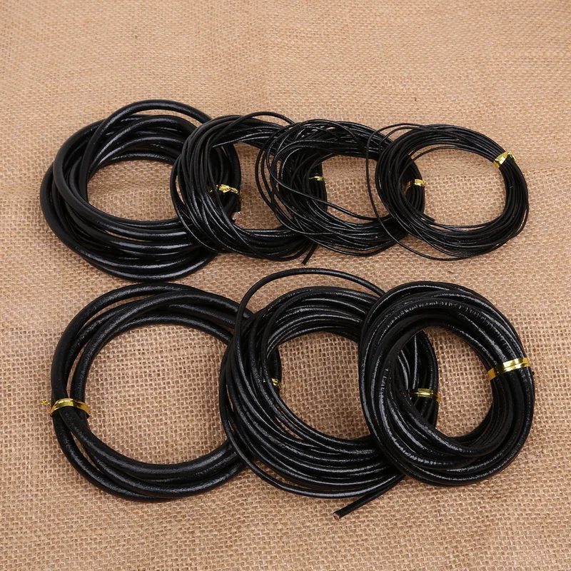 

Multi size Quantity black 100% Genuine real Round Leather Jewelry Cords findings for DIY Necklace Bracelet Material Supplies