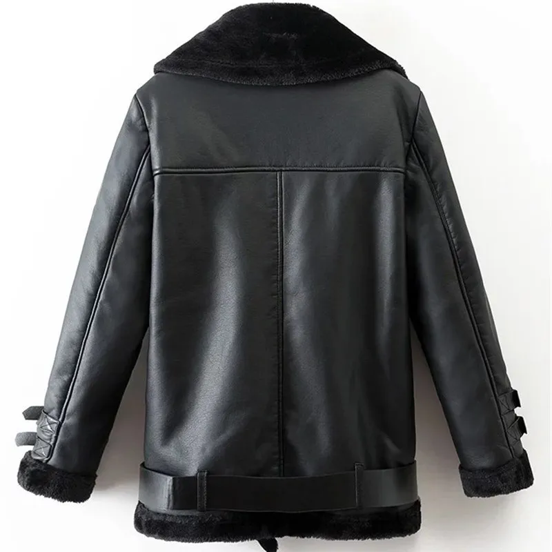 Женская куртка-бомбер, зимняя кожаная модная уличная одежда из искусственной кожи, мотоциклетная куртка-бомбер, теплая Женская куртка