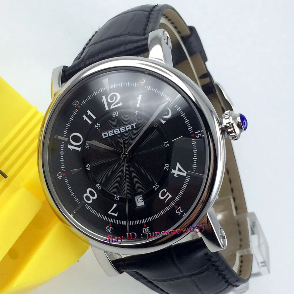 

Luxury Debert 43mm black dial date black leather strap 5ATM MIYOTA 8215 movement Automatic Men's watch DE51