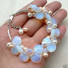 Изысканный Лунный Камень Пресной Воды Перл bracelet18K GP стиль Изысканные jewe Благородный Природный Изысканные Камень Быстрая