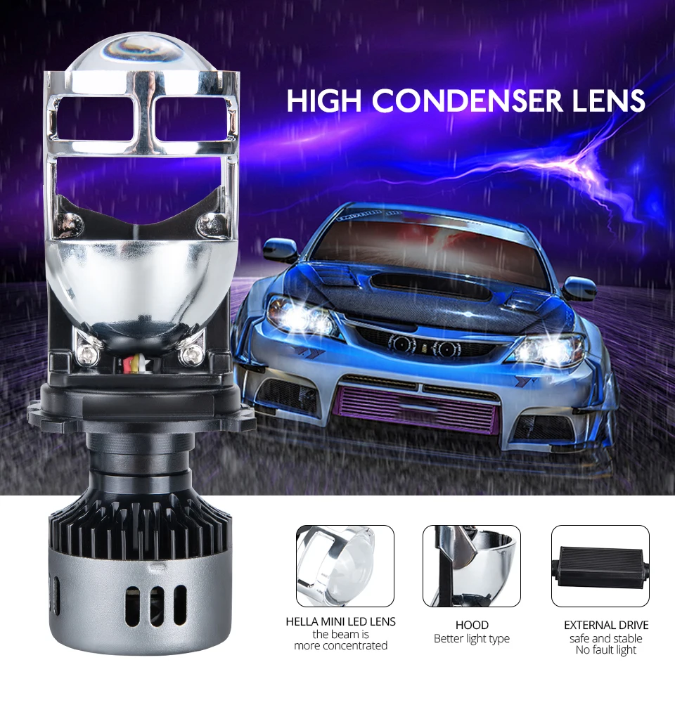 H4 светодиодный фонарь с мини-линзой проектора H4 светодиодный комплект для преобразования 9600LM для автомобилей Hi/Lo светодиодный фонарь 12 В 24 В 6500 к белый