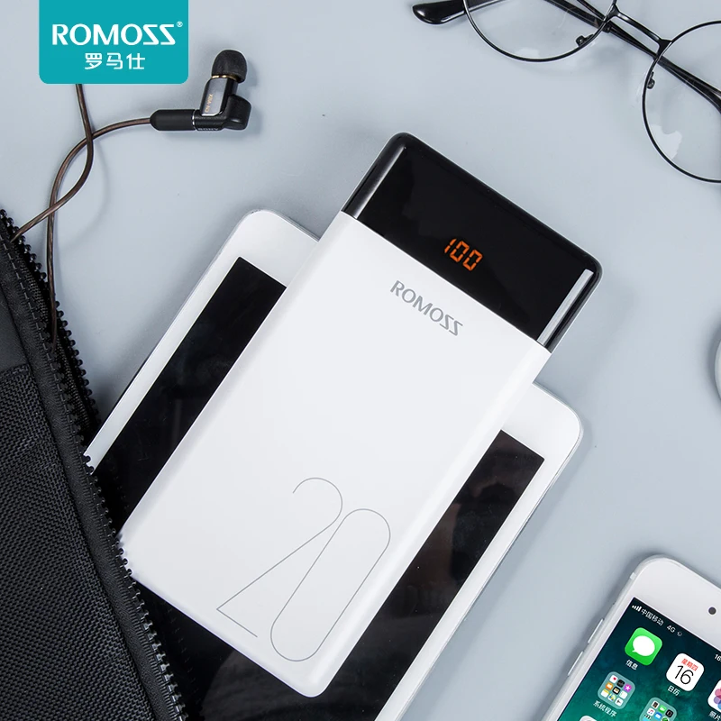  ROMOSS LT20 Power Bank 20000mAh External Battery Backup Power Support Lightning Type-c Micro USB In