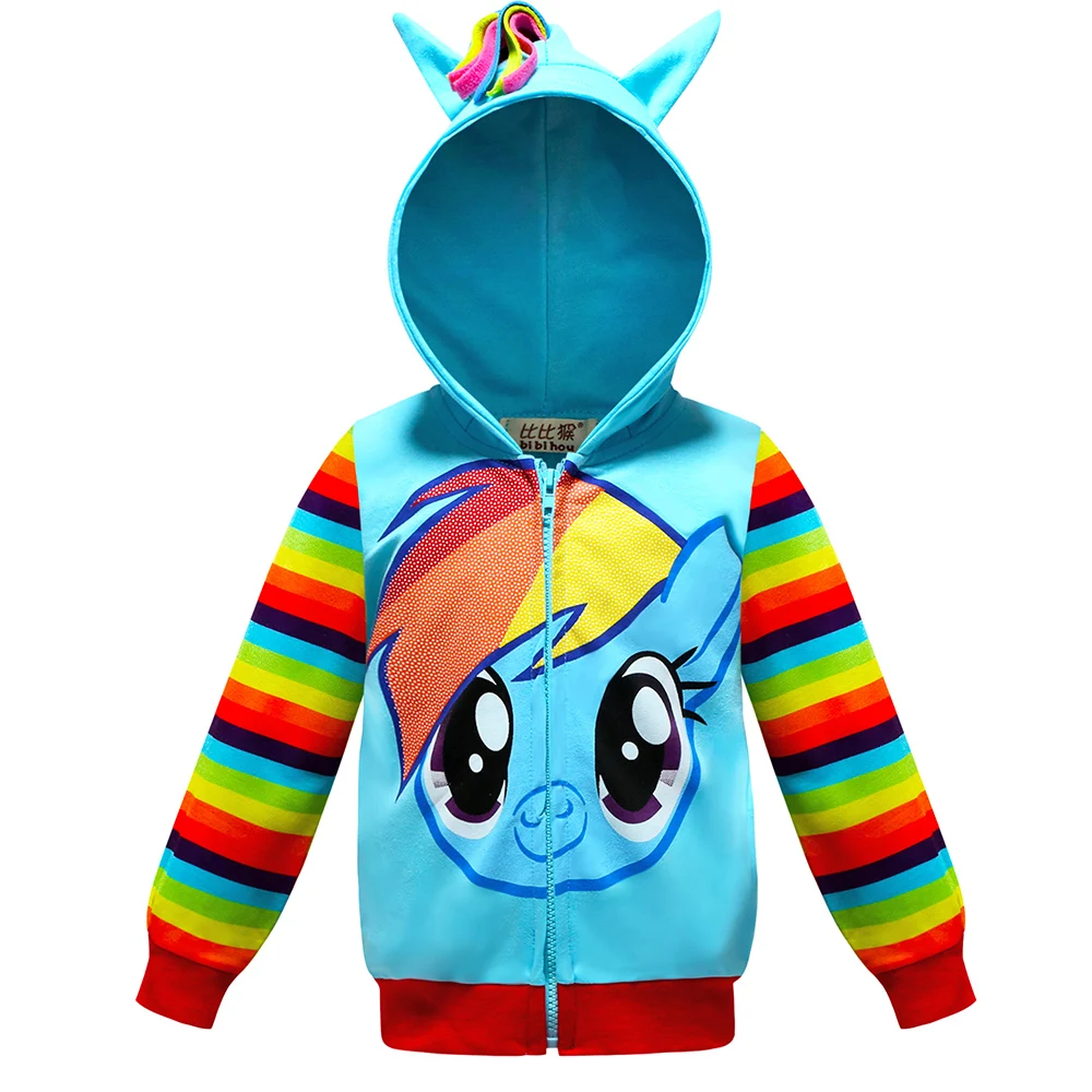 

Girls new coat children's rainbow pony coat in children's jacket striped sleeve sweater hoodie
