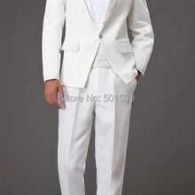 Мужской горный хрусталь бисером белый смокинг куртка и брюки костюмы комплект сцены/костюм на выход