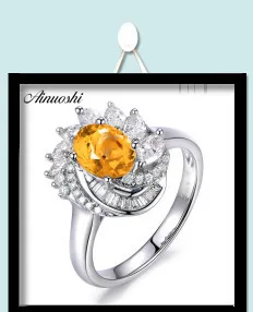 AINUOSHI Natural Citrine Halo Ring 0.8ct Round Cut Gemstone 925 Sterling Silver Ring Engagement Wedding Jewelry Women Ring