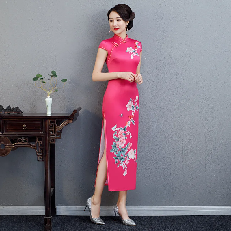 Новое поступление плюс размеры XXXXXL китайский для женщин элегантные длинные Qipao печатных леди Ципао Сельма платье Cheongsam сексуальное пла