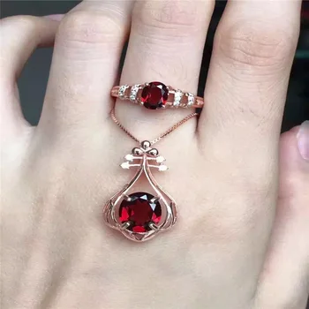 

S925 Sterling Silver Garnet Ring Necklace Pendant Brazil garnet set