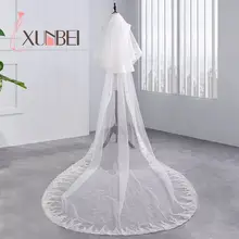 Роскошные 3 м 2 слоя Белая свадьба слоновой кости вуаль бисерные Аппликации Свадебные вуали с каймой для невесты, свадебные аксессуары, фата