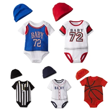 

Summer Baby Rompers Baby Basketball Clothes Infant Toddler Jumpsuit Short Sleeve Hat 2Pcs Cotton Newborn Overall Clothes Outfit