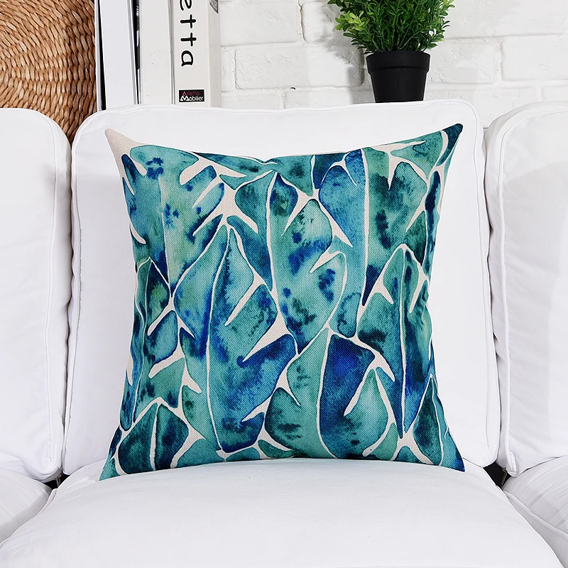 Square Tropical Plant Cotton Linen Cushion Cover Sofa Decorative Throw Pillow Car Chair Home Decor Pillow Case almofadas (14)