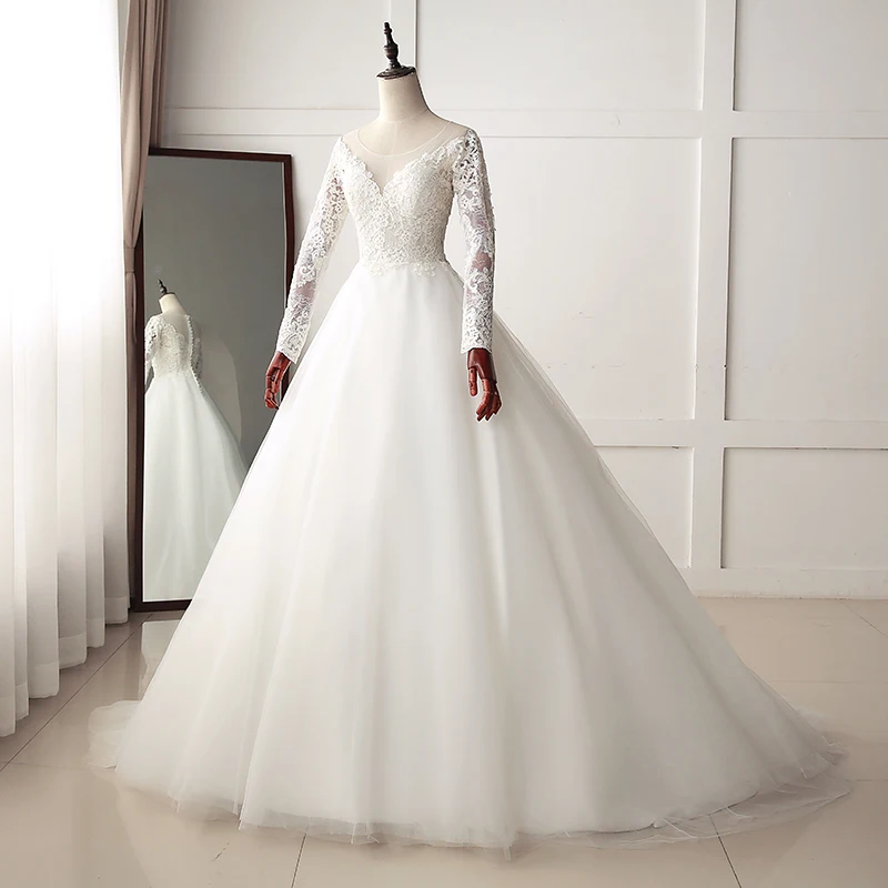 Fansmile Новое Роскошное винтажное кружевное свадебное платье с рукавами бальное платье принцессы Свадебные платья Vestido De Noiva FSM-553T
