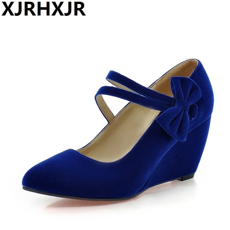 

XJRHXJR 7cm High Heels Shoes Woman Spring Summer Wedges Fashion Pointed Toe Pumps Ladies Dress Shoes Big Size 34-43