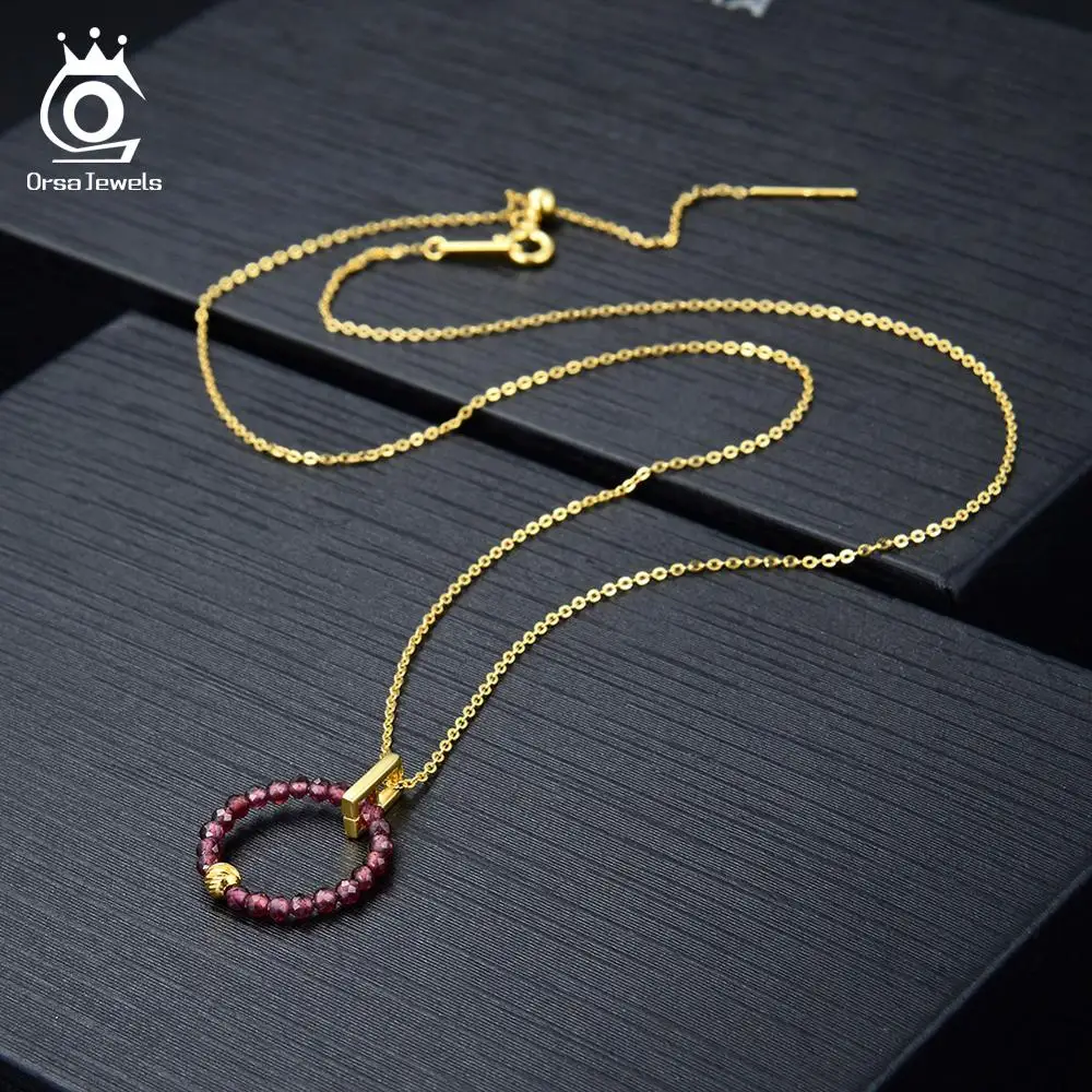 ORSA JEWELS серебро 925 женское ожерелье Круглый Кулон красный камень гранат 18 К