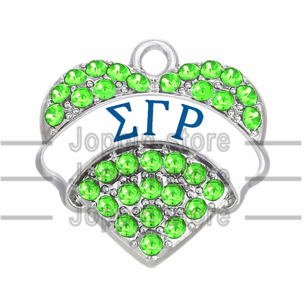 Блестящие Стразы инкрустированные heart-shaped греческая буква общество SIGMA GAMMA RHO братство label бижутерия, подвески, кулоны