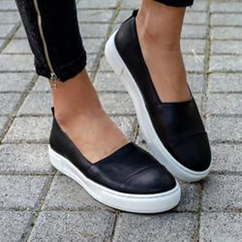 Spring Women Shoes PU Fashion Women Flats Casual Shoes Loafers Ladies Casual Shoes Female Mocassim Feminino Zapatos Mujer - Color: black