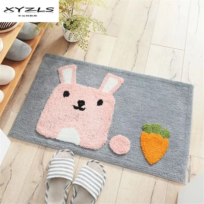 

XYZLS Flocking Carpet for Living Room Cute Rabbit Cat Door Mats Bathroom Floor Mat Anti-slip Water Absorbing Rugs