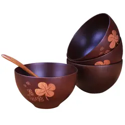 Ручной работы детские блюда Дерево чаша посуда японский посуда салат рисовый суп ramen резьба цветок творческий здоровье пищевых контейнеров
