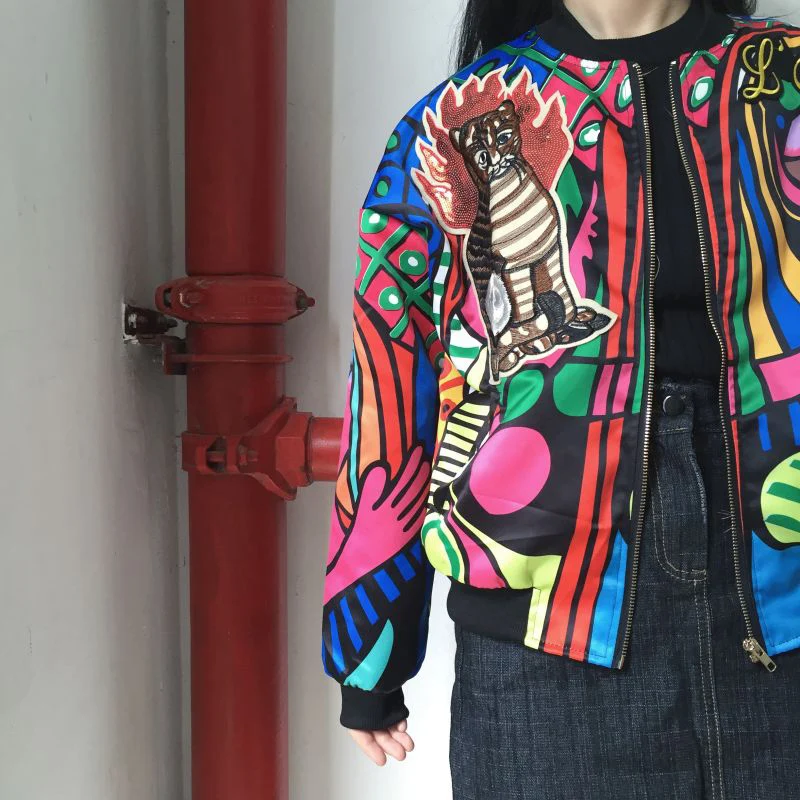 Fashion Print Embroidery Bomber Jacket Women Autumn Long Sleeve Baseball Jacket 2018 Brand Design Basic Coat Women's Jacket