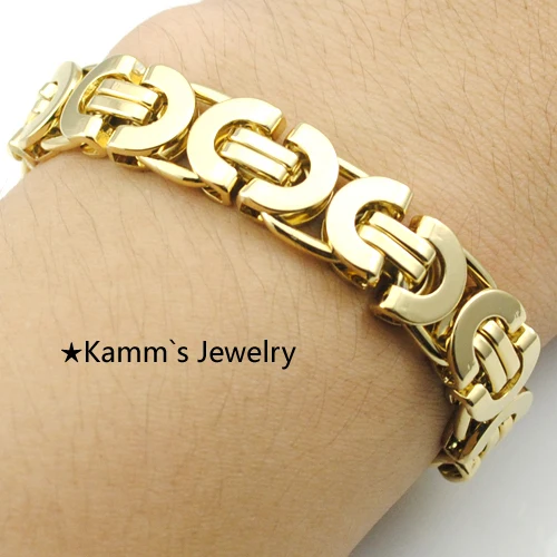 

Men's Stainless Steel Gold Color Byzantine Bracelet Chain Hip Hop Hot New Fashion 2017 Jewelry Wholesale retial Quality KB006A