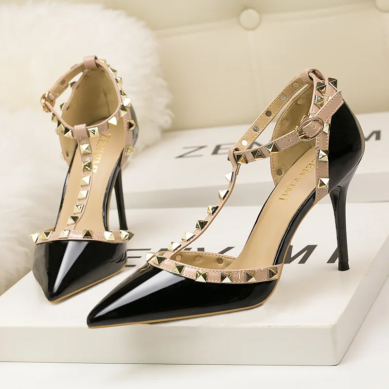 Ou Mo brand High heels 10.cm women sandals Pointed wedding shoes women's shoes Cutout Nightclub sexy rivet decoration sandals