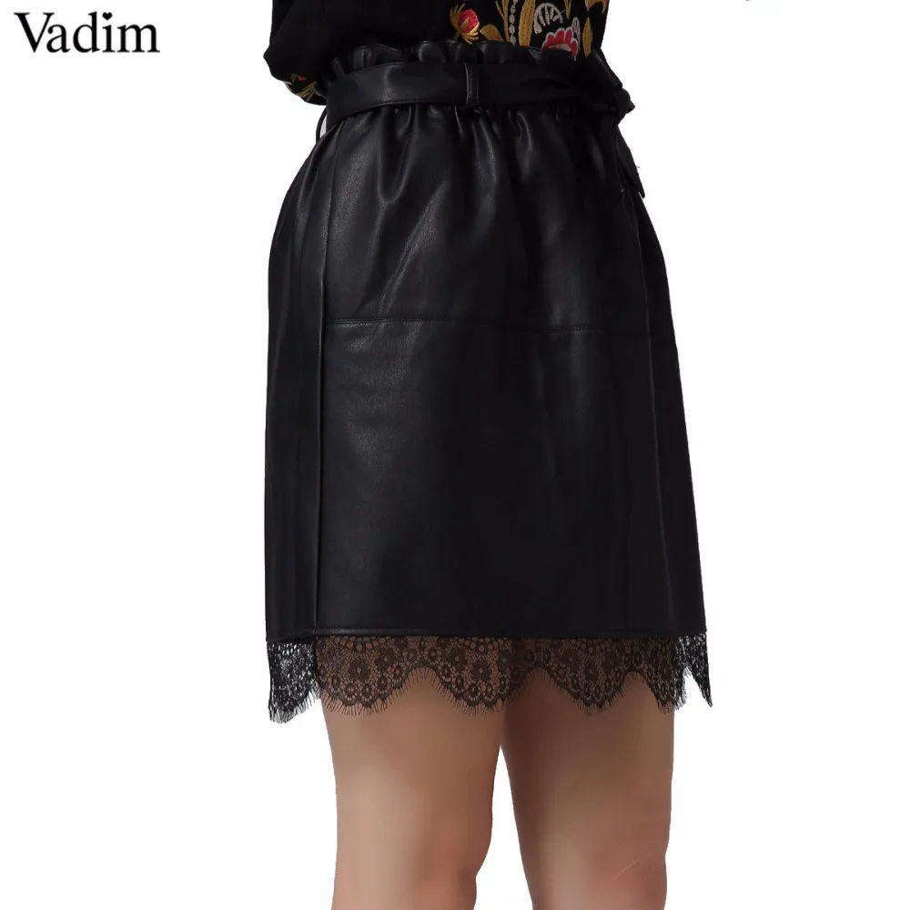 Vadim женские кружевные лоскутные мини-юбки с поясом, карманами, эластичной резинкой на талии, европейский стиль, модные черные юбки BSQ610
