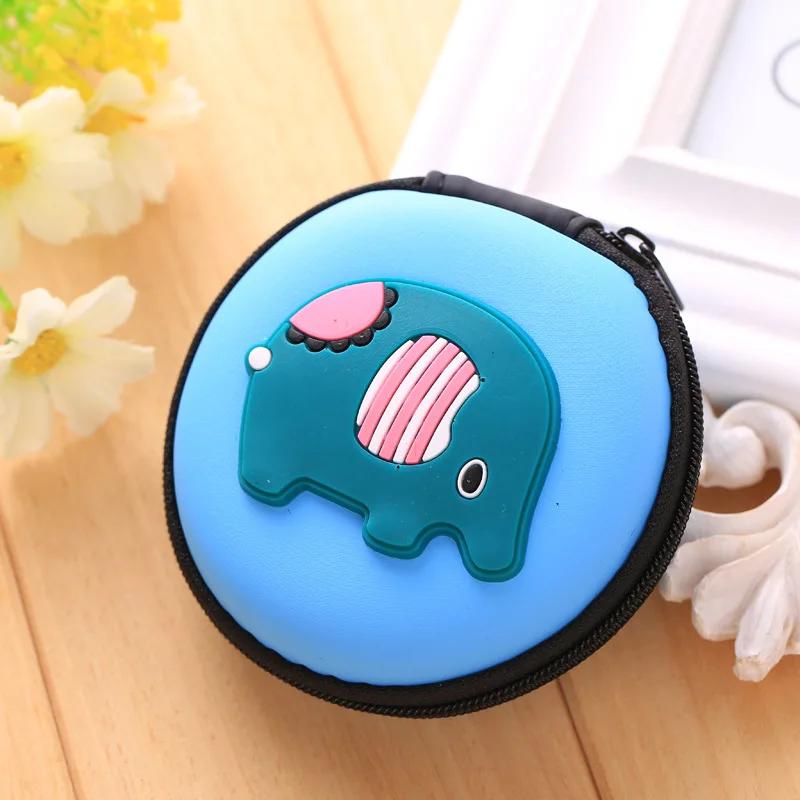 

Small Blue Elephant Earphone Holder Bags EVA Silicone Coin Key Purse Gifts Kids Boys Girls Mini Wallets Cartoon Animal Coins Bag