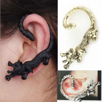 

Vintage Gothic Punk Metal Wolf Ear Cuff Earrings For Women Men Fashion Gold Silver Color Statement Clip Earrings 1pcs Oorbellen