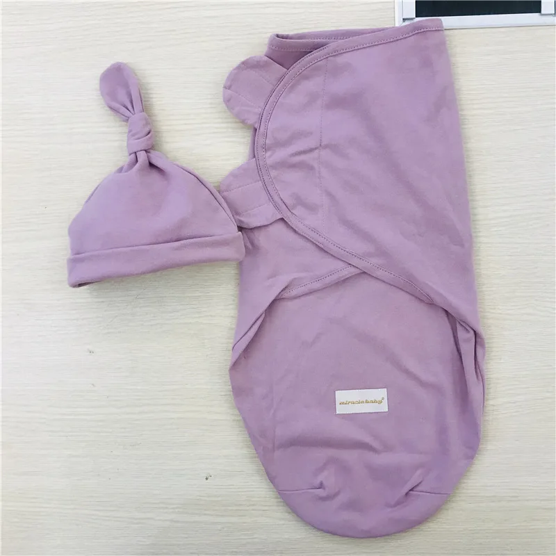 Комплект из 2 предметов для малышей; спальный мешок; конверт для новорожденных; Хлопковый вязаный детский спальный мешок с защитой от прыжков - Цвет: Purple